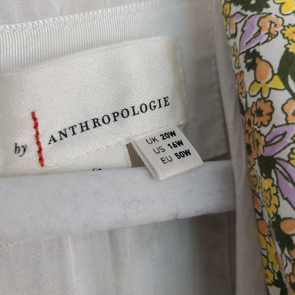 Anthropologie Yellow Lightweight Floral Cotton Collared Puff Sleeve Mini Dress - Picture 7 of 16